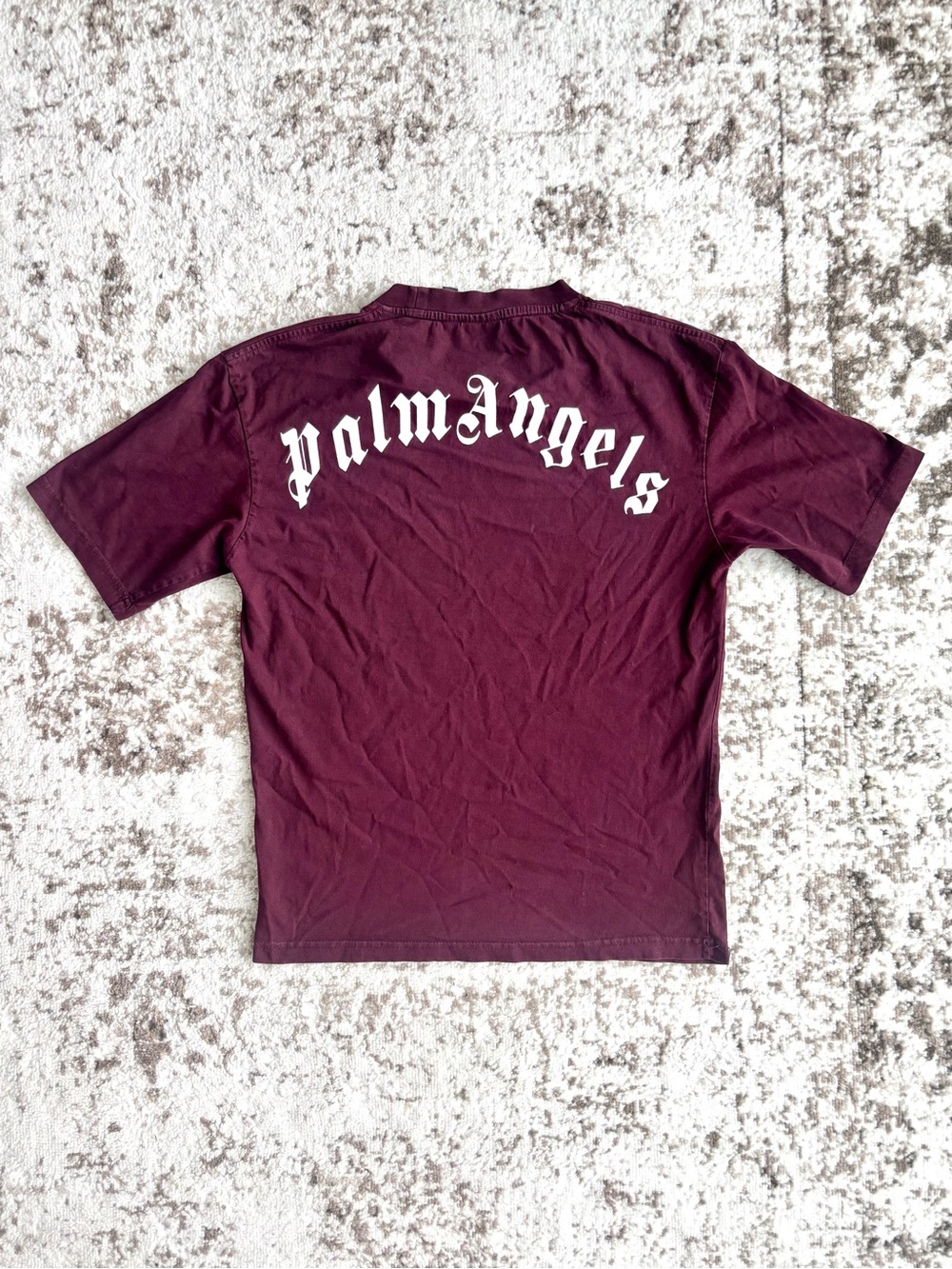 Palm Angels Men’s Burgundy Tee with White Gothic Logo